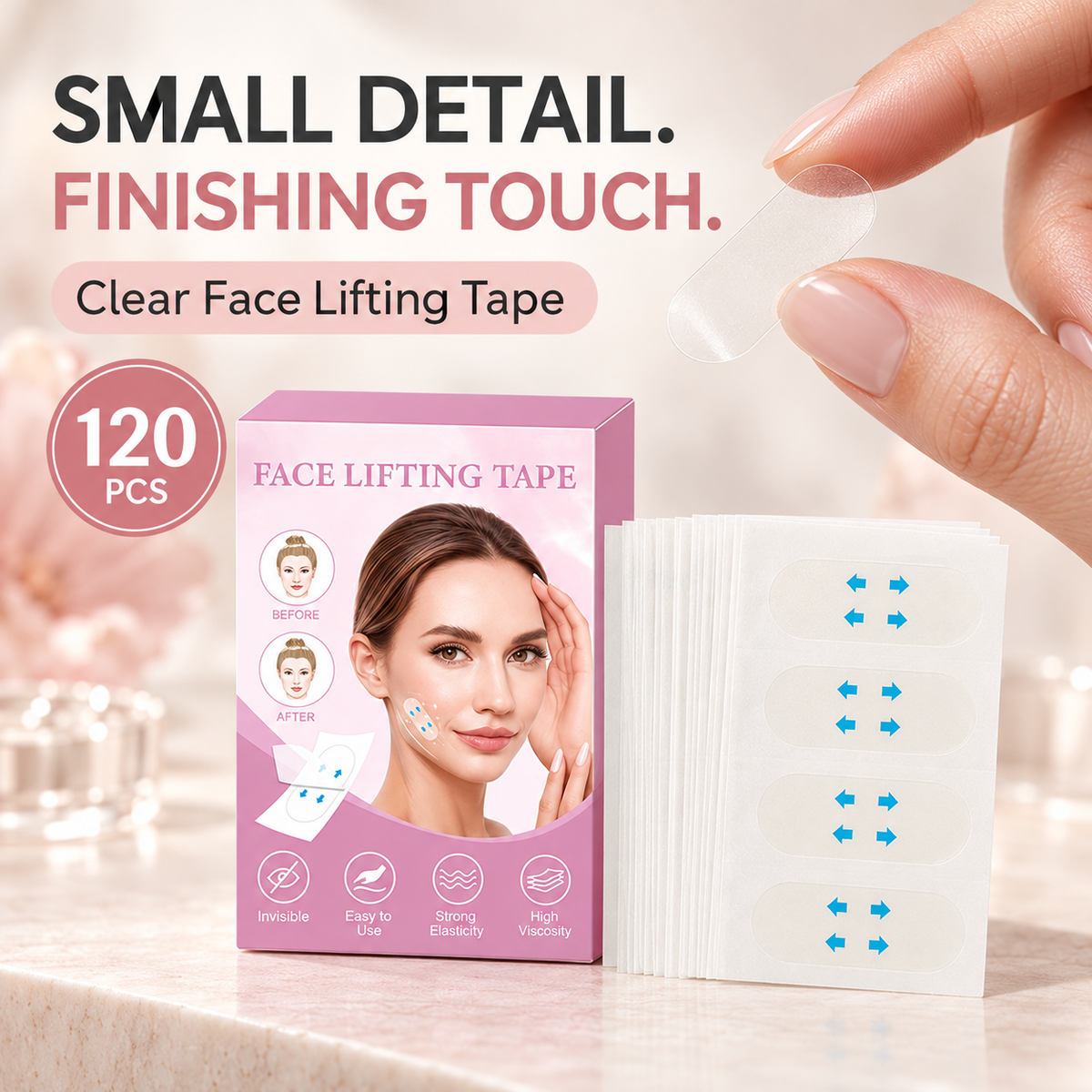 Face Lifting Tape – 120 PCS Clear Adhesive Patches for a More Defined Look
