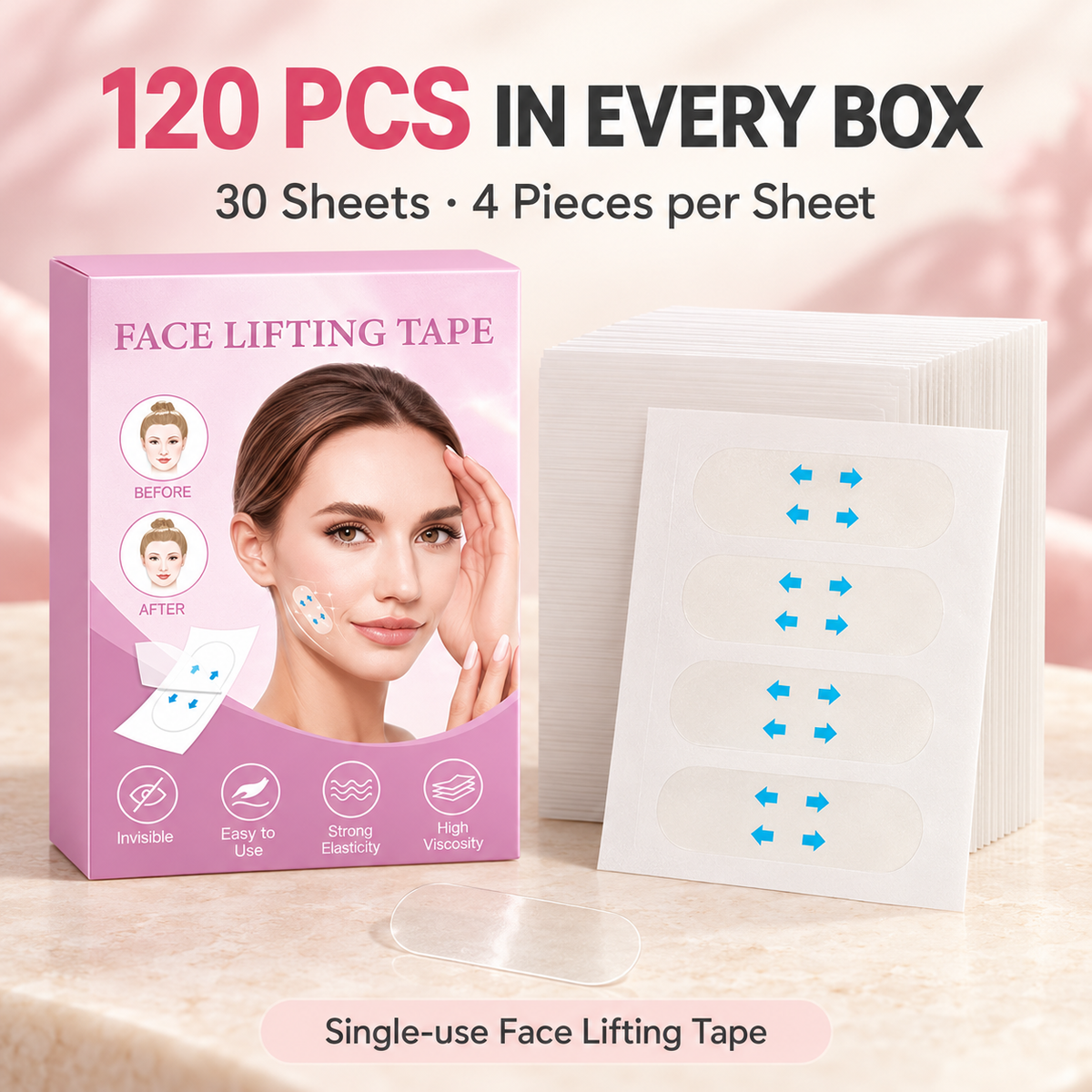 Face Lifting Tape – 120 PCS Clear Adhesive Patches for a More Defined Look
