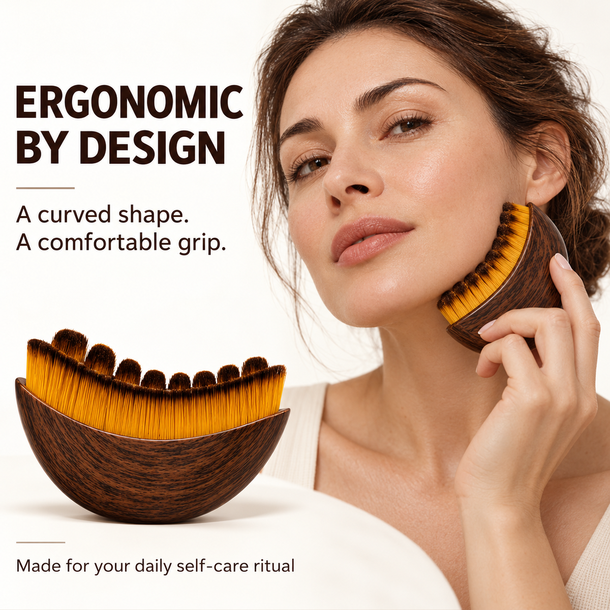 Large Curved Massage Brush with Soft Synthetic Bristles & Storage Case – Coffee Brown