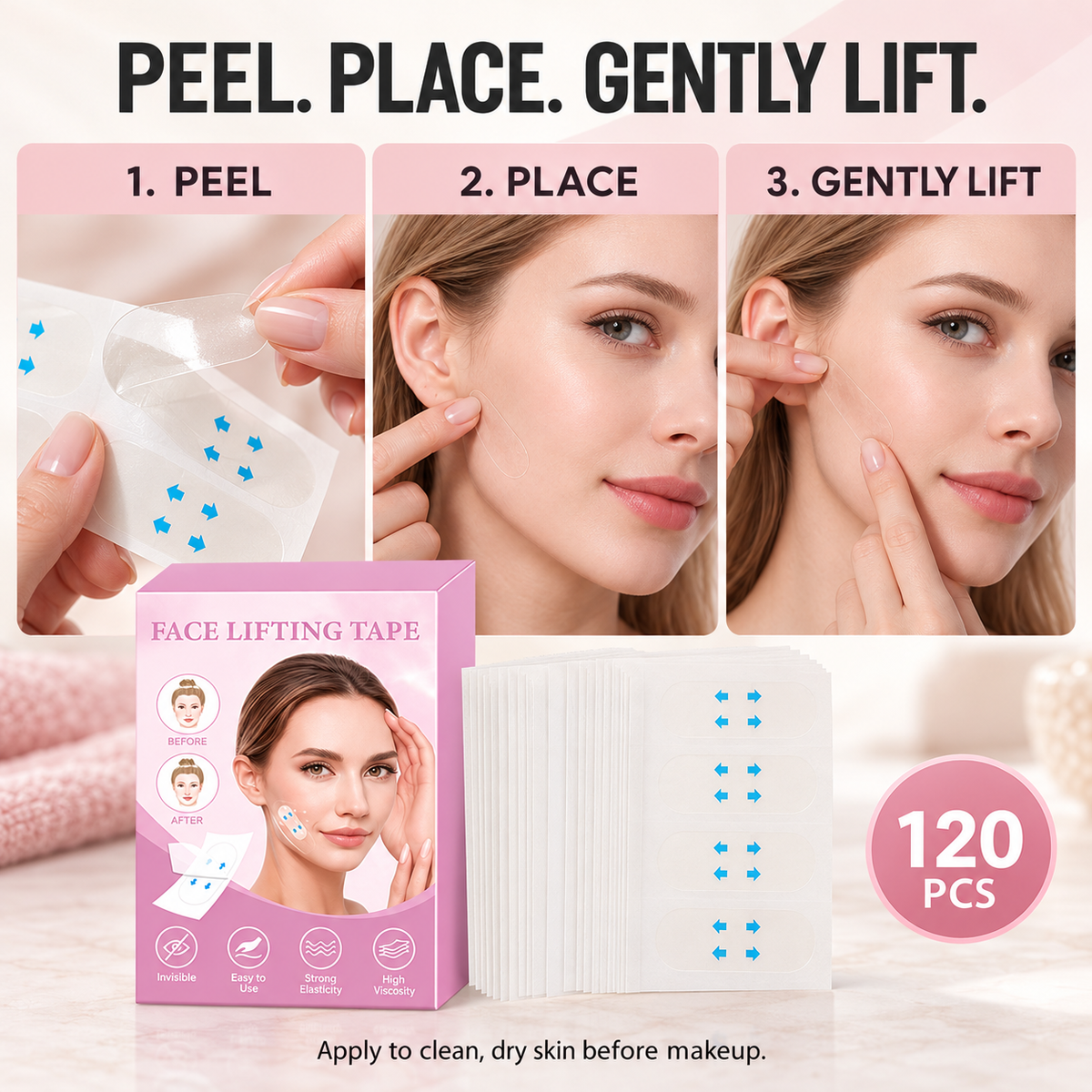 Face Lifting Tape – 120 PCS Clear Adhesive Patches for a More Defined Look