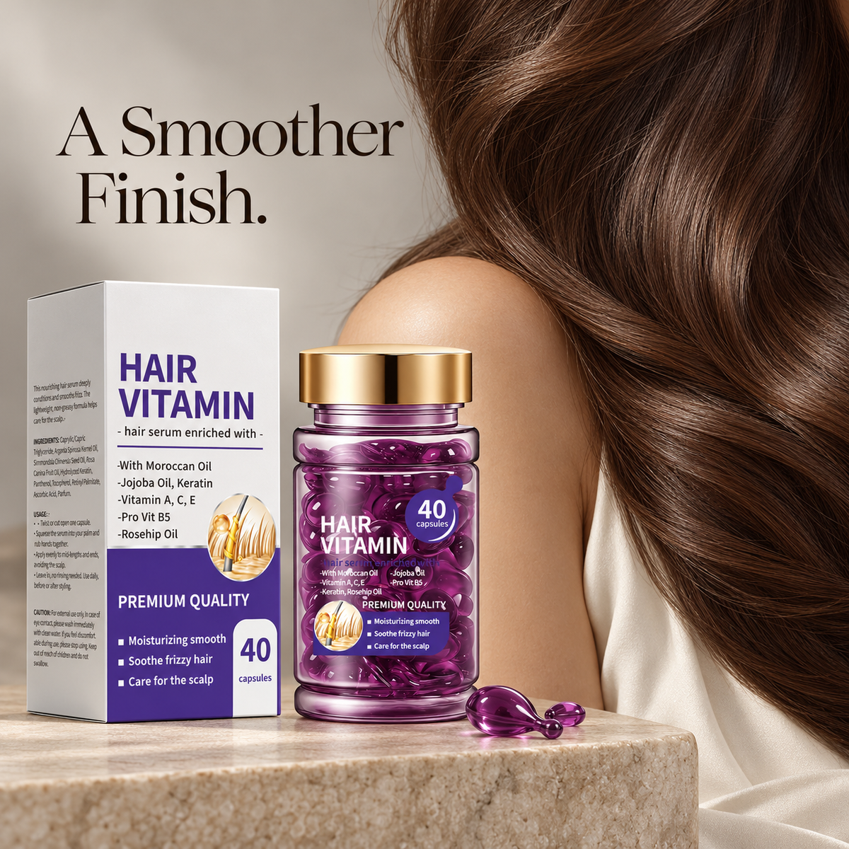 Hair Serum Capsules – Smoothing & Shine-Enhancing Leave-In Hair Care, 40 Capsules, 30ml