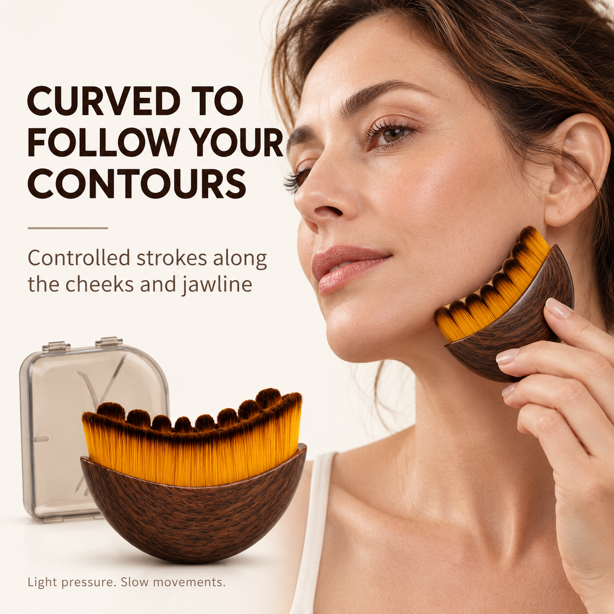Large Curved Massage Brush with Soft Synthetic Bristles & Storage Case – Coffee Brown