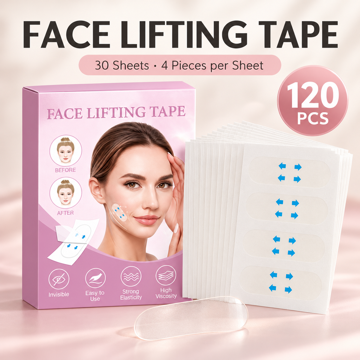 Face Lifting Tape – 120 PCS Clear Adhesive Patches for a More Defined Look