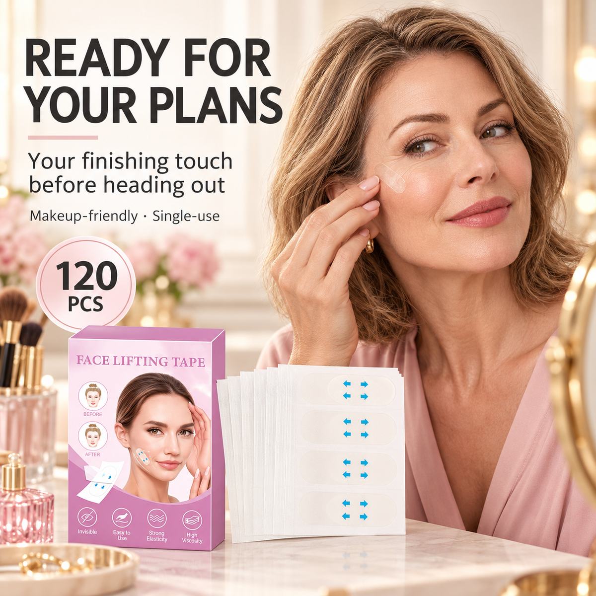 Face Lifting Tape – 120 PCS Clear Adhesive Patches for a More Defined Look