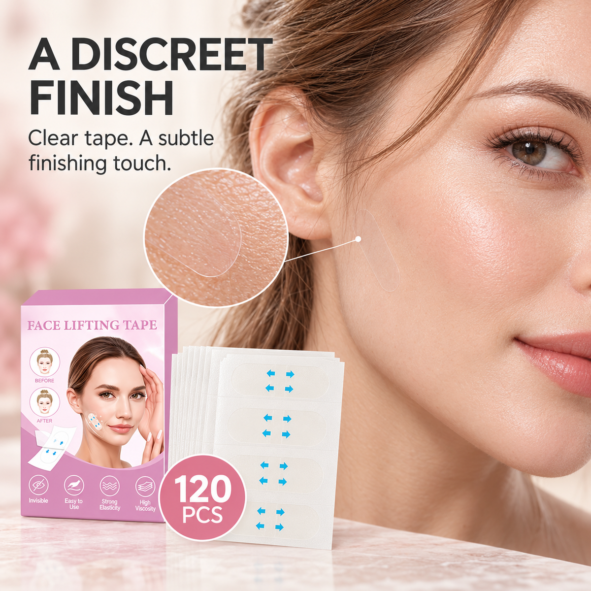 Face Lifting Tape – 120 PCS Clear Adhesive Patches for a More Defined Look