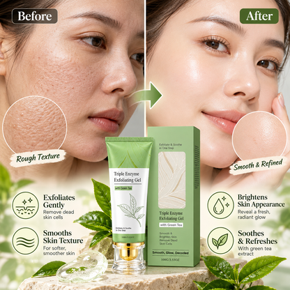 Triple Enzyme Exfoliating Gel with Green Tea – Gentle Face & Body Exfoliator for Smoother, Brighter-Looking Skin, 100g