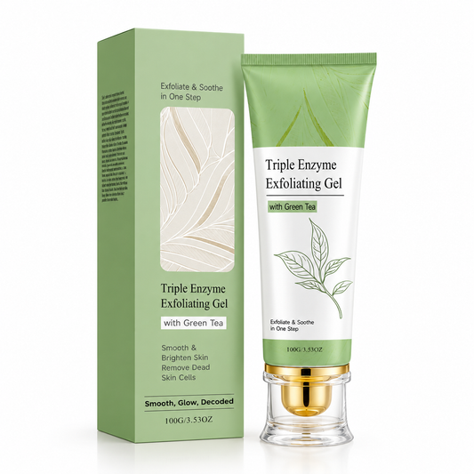 Triple Enzyme Exfoliating Gel with Green Tea – Gentle Face & Body Exfoliator for Smoother, Brighter-Looking Skin, 100g