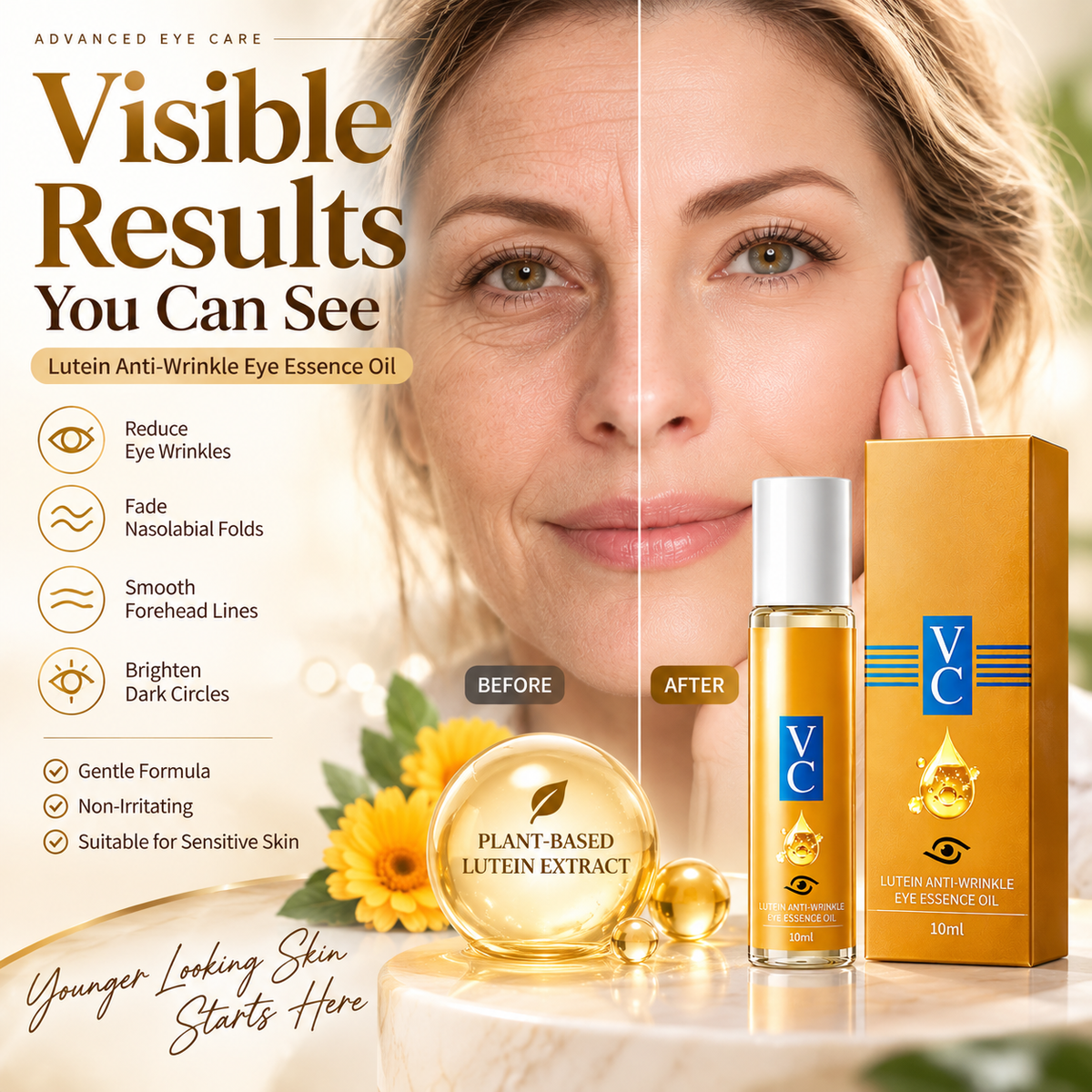 Lutein Anti-Wrinkle Roll-On Essence Oil – Eye, Forehead & Smile Line Care, 10ml