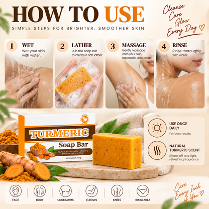 Turmeric Brightening Soap Bar – Dark Area & Uneven Skin Tone Care for Face & Body, 100g