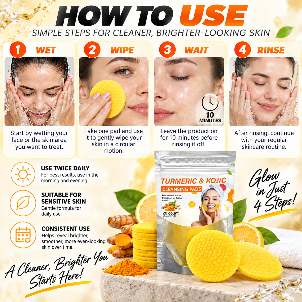 Radiance Renewal Cleansing Pads – For Brighter, Smoother & More Even-Looking Skin, 20 Pads