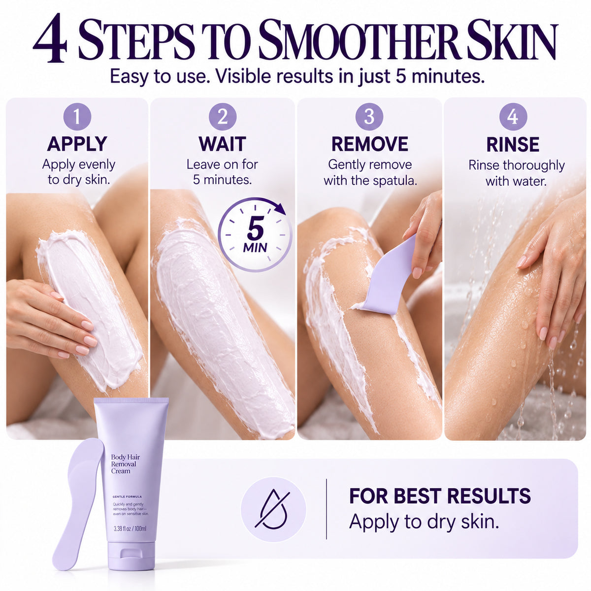 Silky Smooth Body Hair Removal Cream – 5-Minute Gentle Hair Removal for Smooth, Stubble-Free Feeling Skin, 100ml