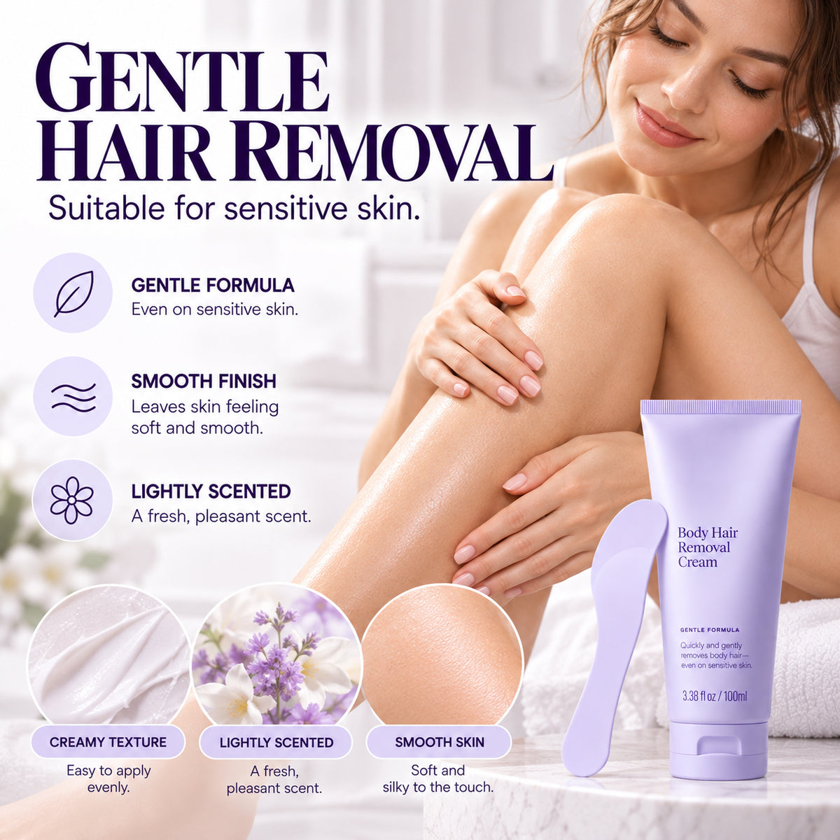 Silky Smooth Body Hair Removal Cream – 5-Minute Gentle Hair Removal for Smooth, Stubble-Free Feeling Skin, 100ml