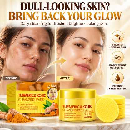 Turmeric & Kojic Cleansing Pads – Deep Cleansing for Dark Spots, Dullness & Brighter-Looking Skin, 40 Pads