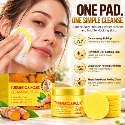Turmeric & Kojic Cleansing Pads – Deep Cleansing for Dark Spots, Dullness & Brighter-Looking Skin, 40 Pads