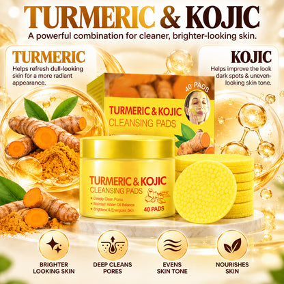 Turmeric & Kojic Cleansing Pads – Deep Cleansing for Dark Spots, Dullness & Brighter-Looking Skin, 40 Pads