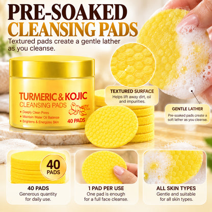 Turmeric & Kojic Cleansing Pads – Deep Cleansing for Dark Spots, Dullness & Brighter-Looking Skin, 40 Pads