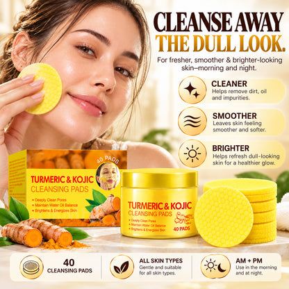 Turmeric & Kojic Cleansing Pads – Deep Cleansing for Dark Spots, Dullness & Brighter-Looking Skin, 40 Pads