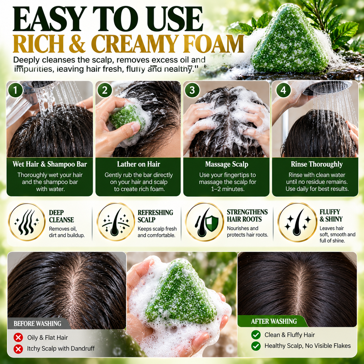 Volumizing Scalp Care Shampoo Bar – For Stronger, Thicker-Looking Hair & Natural Shine, 120g