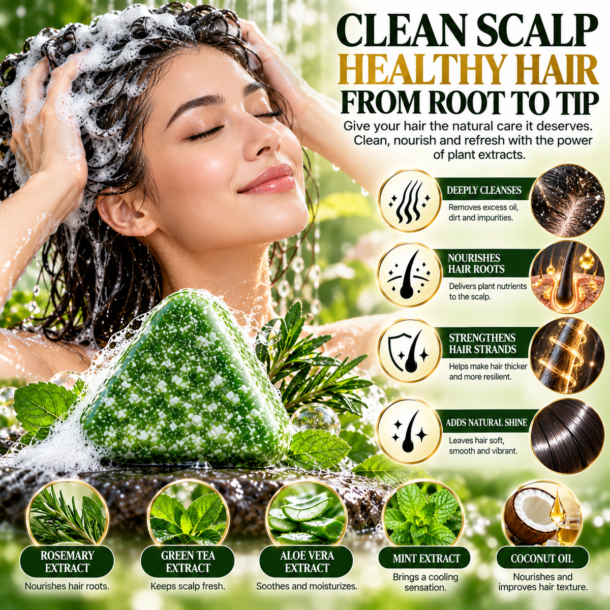Volumizing Scalp Care Shampoo Bar – For Stronger, Thicker-Looking Hair & Natural Shine, 120g