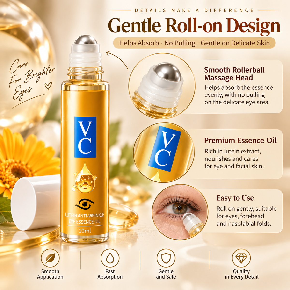 Lutein Anti-Wrinkle Roll-On Essence Oil – Eye, Forehead & Smile Line Care, 10ml