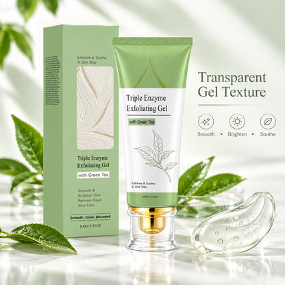 Triple Enzyme Exfoliating Gel with Green Tea – Gentle Face & Body Exfoliator for Smoother, Brighter-Looking Skin, 100g